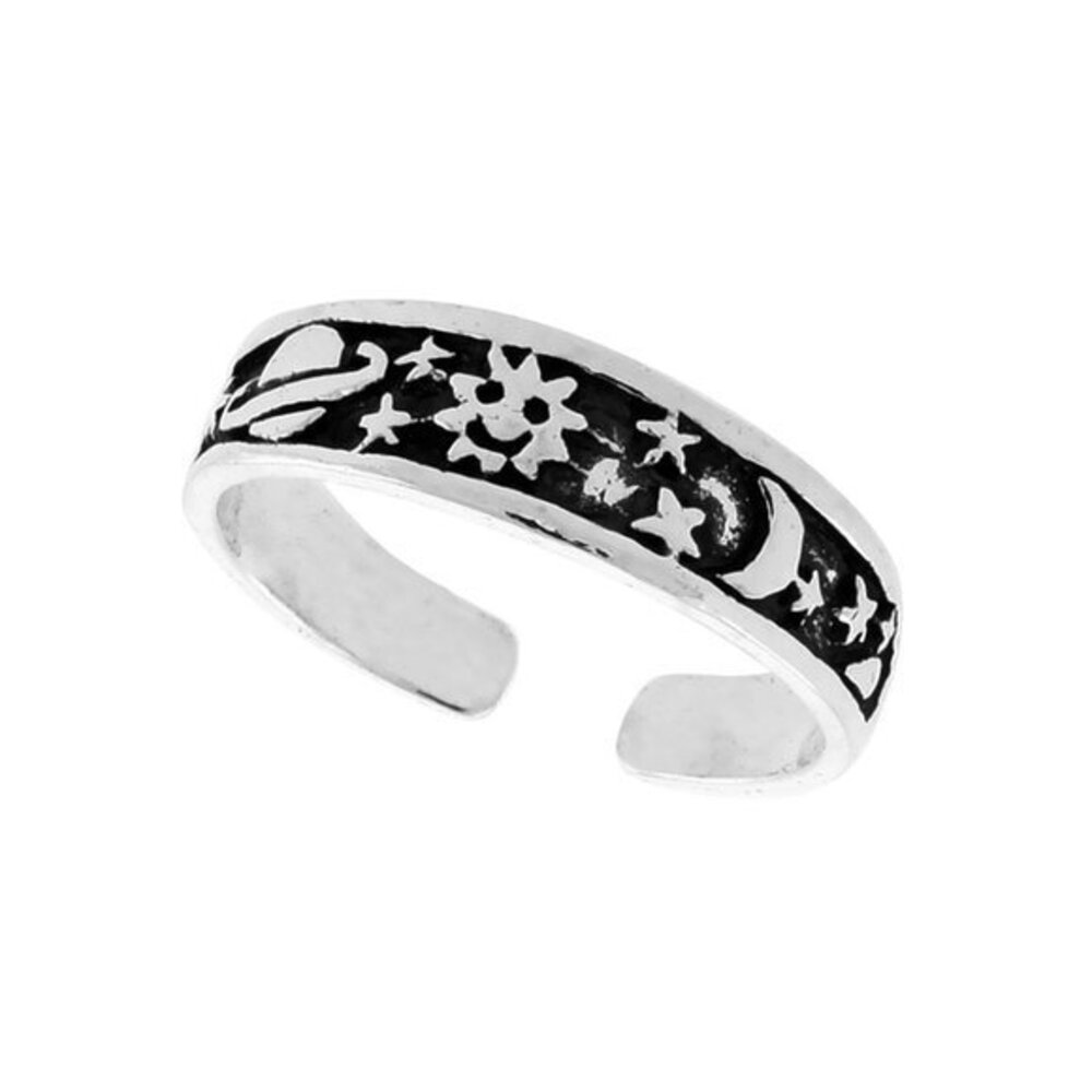 Sterling Silver Sun Moon Stars Planets Toe Ring for Women Adjustable Open